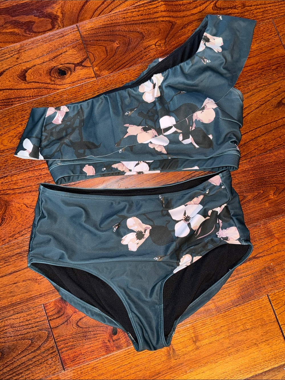 Albion Icon Wave Crop Orchid One Shoulder Ruffle Floral Bikini High Waisted Med - Picture 2 of 8